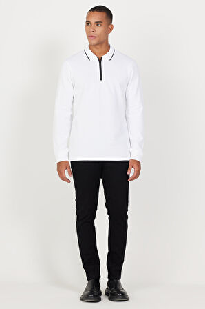 Erkek Beyaz Slim Fit Dar Kesim Polo Yaka %100 Pamuk Petekli Tişört