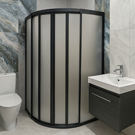 90X100 Oval Teknesiz Duşakabin Siyah Profil plastik Camlı