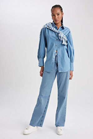 DeFacto Fashion Fit Uzun Kollu Jean Gömlek B2391AX23HSNM28
