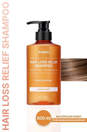 Saç Dökülmelerine Karşı Şampuan KUNDAL Hair Loss Relief Shampoo Real Beer Yeast 500 ml (Herb Mint)