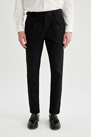 DeFacto Twill Yazlık Kumaş Pantolon Tapered Fit Normal Kesim Cepli Basic Düz Keten Karışımlı Duble Paça B6585AX24SPBK27