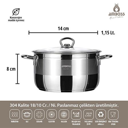 AMBOSS SAPHİRE ÇELİK KAPAKLI DERİN TENCERE14x08