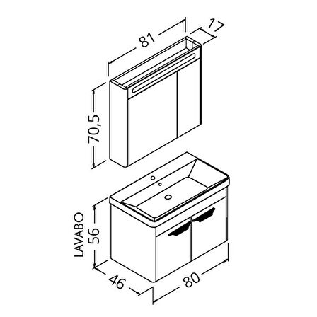 MAUNA 80 CM BANYO DOLABI WİNDOW GRİ - BOY DOLAP HARİÇ 