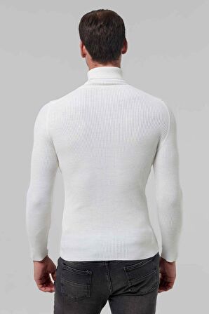 Twn Slim Fit Ekru Rib Örgü Pamuk Karışımlı Triko Kazak 1EC060631764M