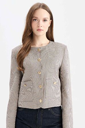 Bisiklet Yaka Geometrik Desenli Blazer Ceket
