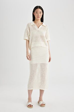 DeFacto Relax Fit Polo Yaka Ajur Kısa Kollu Triko Tişört C4573AX24SMER105