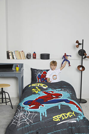 Özdilek Spiderman Street Tek Kişilik Disney Lisanslı Lastikli Fitted Çarşaf Çocuk Nevresim Takımı