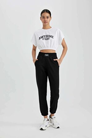 DeFactoFit Crop Bisiklet Yaka Baskılı Sporcu Kısa Kollu Tişört A2423AX24SPWT34