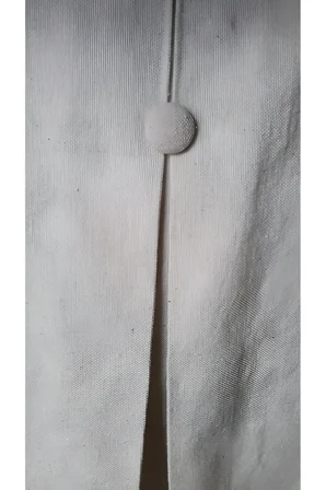 Bej Renk Düğme Süslemeli Kalın Keten Baza Eteği