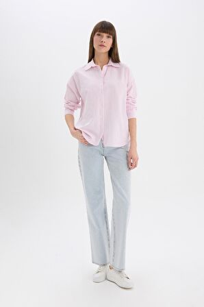 Oversize Geniş Kalıp Çizgili Oxford Uzun Kollu Gömlek