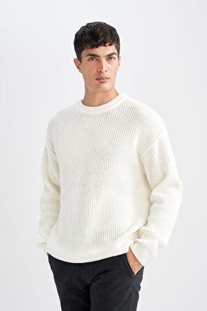 DeFacto Relax Fit Bisiklet Yaka Basic Düz Triko Kazak D3219AX24WNER139