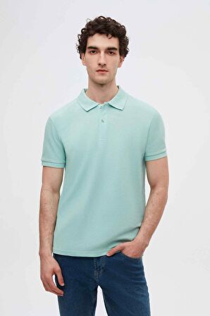 Ds Damat Regular Fit Açık Turkuaz Pike Dokulu %100 Pamuk Kıvrılmaz Polo Yaka Nakışlı T-Shirt 4HC14ORT51000