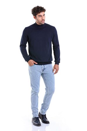 Lacivert Yarım Balıkçı Pamuklu Triko Kazak | XL