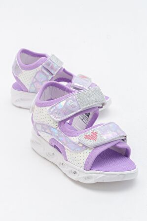 mnpc Kız Çocuk Beyaz-Lila Işıklı Anatomik Hafif Spor Sandalet