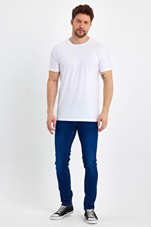 GENIUS STORE Erkek Bisiklet Yaka Basic Beyaz Tişört