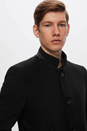 Ds Damat Regular Fit Siyah Dik Yaka Kaşe Kaban 1HCK78ORT5033