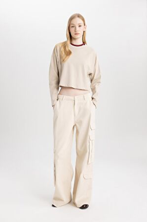 DeFacto Coool Loose Fit Bisiklet Yaka Basic Düz Uzun Kollu Tişört C4401AX24SPBG106