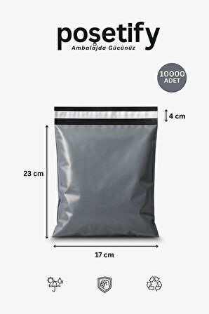 Gri Cepsiz Kargo Poşeti 17x23+4 cm | Yapışkan Bantlı Kargo Zarfı | 10000’li E-Ticaret Poşeti