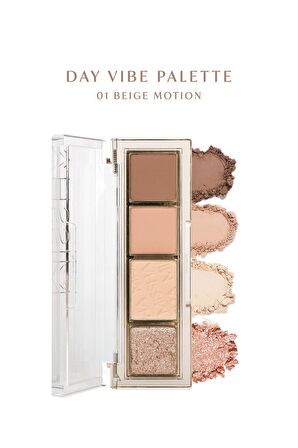 Yoğun Pigmentli Mat ve Işıltılı Tonlar Barındıran 4'lü Far Paleti Day Vibe Palette (#1 Beige Motion)