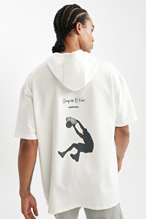 DeFactoFit Shaquille O'Neal Oversize Fit Kapüşonlu Kısa Kollu Tişört D1514AX24AUER105