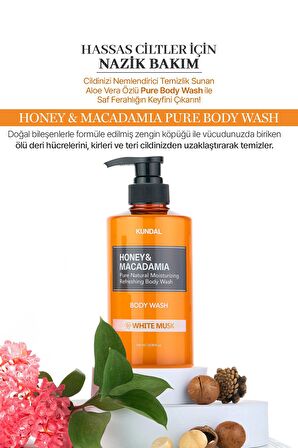 Yoğun Nemlendirici Vücut Yıkama Jeli Kundal Honey&Macadamia Pure Body Wash 500ml (White Musk)