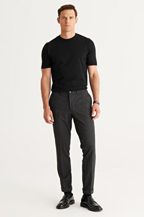 Erkek Gri Slim Fit Dar Kesim Beli Lastikli Esnek Pantolon