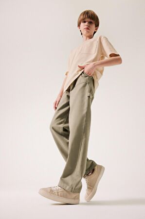 Erkek Çocuk Wide Leg Standart Paça Gabardin Pantolon