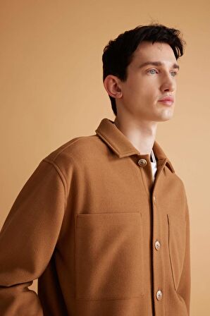 DeFacto Relax Fit Polo Yaka Yün Görünümlü Gömlek Ceket B7382AX24SPBN302