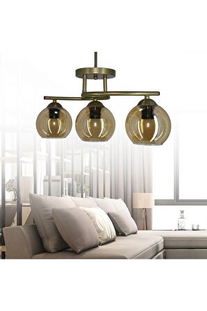 Fuji Eskitme 3'lü Bal Camlı Avize | Kaliteli Modern Metal Avize