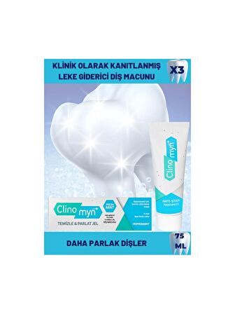 Clinomyn Fresh Temizleme Parlatma Diş Beyazlatan ve Parlatan Diş Macunu 75 ml x 3 Adet