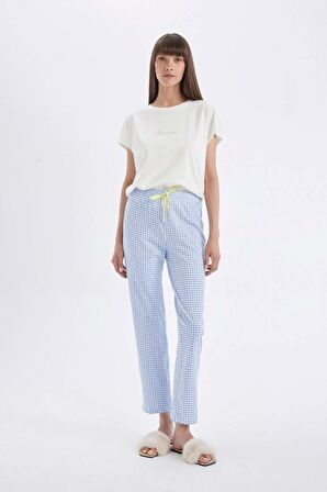 DeFacto Fall in Love Pijama Takımı Regular Fit Bisiklet Yaka Baskılı Kısa Kollu Üst Desenli Beli Lastikli Alt D3181AX24AUBE553