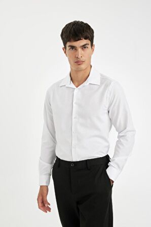 DeFacto Slim Fit Dar Kesim Oxford Basic Düz Pamuk Karışımlı Uzun Kollu Gömlek R4340AZ24AUWT34