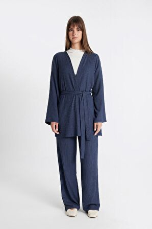 DeFacto Relax Fit Şal Yaka Kemerli Bürümcük Kimono Z8777AZ24SMNV218