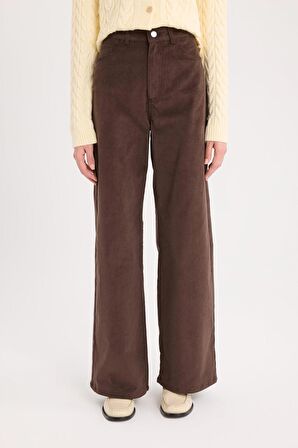 DeFacto Wide Leg Fitilli Kadife Kışlık Pantolon Yüksek Bel Geniş Bol Paça Basic Düz Cepli A4685AX24WNBN335