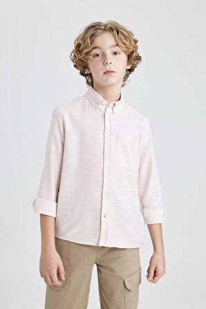 DeFacto Erkek Çocuk Polo Yaka Oxford Basic Düz Uzun Kollu Gömlek B5978A824SMPN681
