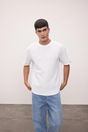 DeFacto Boxy Fit Bisiklet Yaka Kısa Kollu Basic Düz Waffle Tişört B4443AX24AUER105