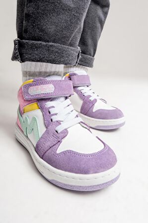 mnpc Unisex Çocuk Lila-Pembe Hakiki Deri Anatomik Sneakers Bot