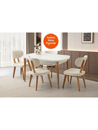 Ortadan Açılır Ahşap Yemek Masası Gizli Kaşıklık Bölmeli 80cm x 140cm BEYAZ -SADECE MASA FİYATIDIR