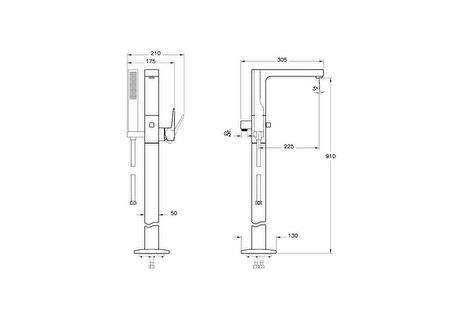 Artema Root Square A4276034 Küvet Bataryası, Yerden, El Duşlu, Fırçalı Nikel