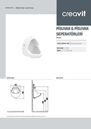 Creavit Üstten Su Girişli Pisuvar TP600