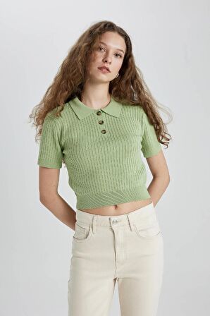 DeFacto Slim Fit Dar Kesim Polo Yaka Kısa Kollu Triko Tişört N9752AZ24SPGN744