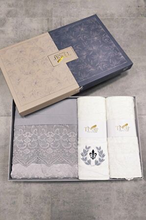 Sevim Tivoli 8 Parça Çeyizlik Set- Havlulu Şönil Pike Takımı- Gelin Seti - Nirvana- Gri