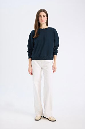 	Regular Fit Bisiklet Yaka Kalın Basic Düz Sweatshirt