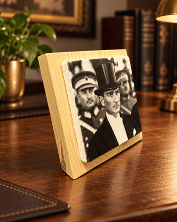 Ceren Wooden Atatürk Portreli Mermer Dekoratif Tablo 12.5x12.5 cm Masaüstü ve Duvar