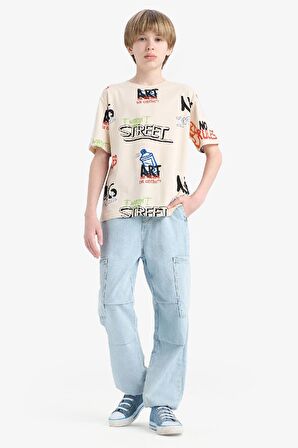 DeFacto Erkek Çocuk Bisiklet Yaka Baskılı Kısa Kollu Tişört D9492A825SMBG74