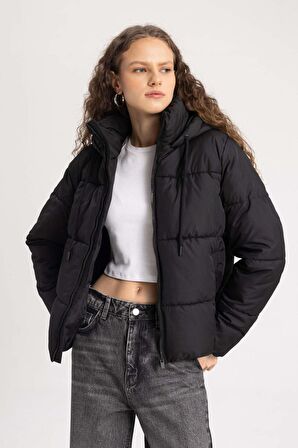 DeFacto Su Geçirmez Regular Fit Kapüşonlu Şişme Mont C0488AX24SPBK27