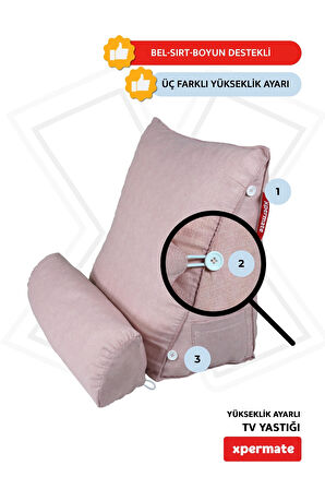 XPERMATE Yükseklik Ayarlı TV ve Kitap Okuma Yastığı Bel, Sırt ve Boyun Desteği Pembe