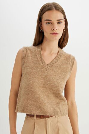 DeFacto Regular Fit V Yaka Basic Düz Premium Triko Süveter C9048AX24WNBG474