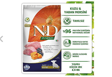 N&D Bal Kabaklı-Kuzu Etli Küçük Irk Yavru Kuru Köpek Maması 2.5 kg