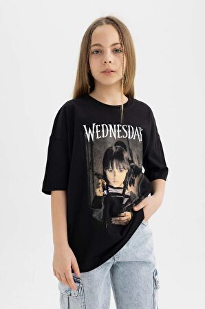 DeFacto Kız Çocuk Wednesday Oversize Fit Bisiklet Yaka Kısa Kollu Tişört C5060A824SMBK81